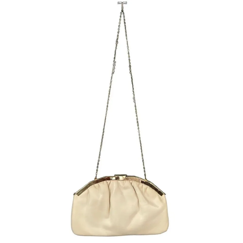 Vintage Off White Genuine Leather Crossbody Shoulder Bag Chain Strap Envelope Cl
